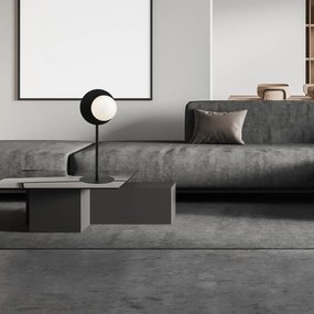 Lampada Da Tavolo Contemporanea Ippolita 1 Luce In Acciaio Nero E Vetro Opalino
