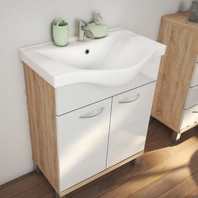 Kamalu - Composizione bagno a terra o sospesa 65 cm bicolore bianco e legno chiaro | LAC-ESTIA-65