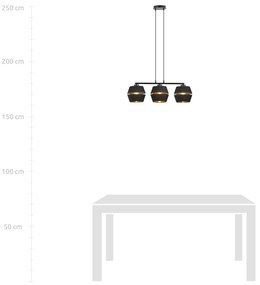 Sospensione Contemporanea 3 Luci Piano In Metallo Nero E Oro