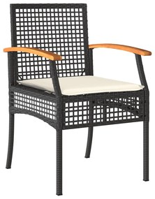 Set da pranzo da giardino 7 pz nero con cuscini in polyrattan