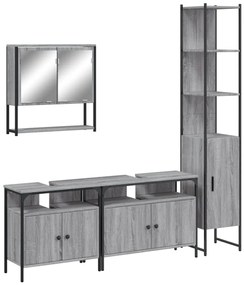 Set mobili da bagno 4 pz grigio sonoma in legno multistrato