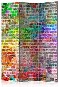 Paravento Muro arcobaleno (3 parti) - mattoni colorati strutturati
