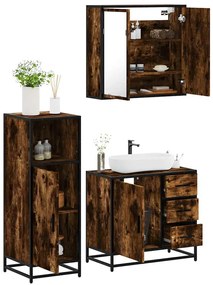 Set Mobili Da Bagno 3 Pz Rovere Fumo İn Legno Multistrato /