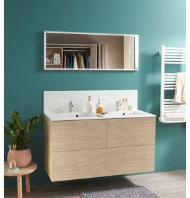 Mobile sottolavabo e lavabo Neo rovere naturale L 120 x H 64 x P 48 cm 2 vasche 4 cassetti