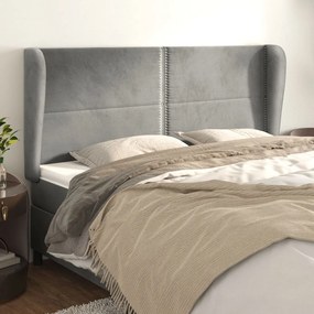 Testiera Ad Orecchio Grigio Chiaro 203x23x118/128 Cm İn Velluto /