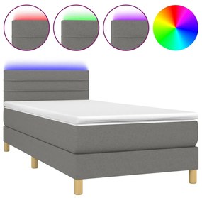 Letto a molle materasso e led grigio scuro 80x200 cm in tessuto