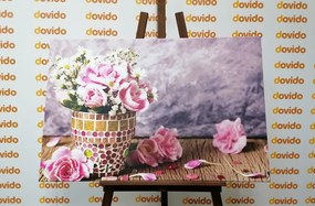 Quadro su tela – Fiori di garofano in vaso a mosaico