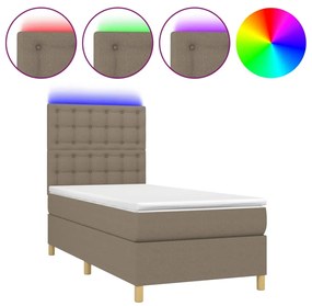 Letto a molle con materasso e led tortora 100x200cm in tessuto