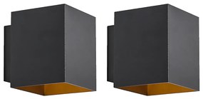 Set di 2 lampade da parete di design nere e dorate quadrate - Sola