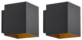 Set di 2 lampade da parete di design nere e dorate quadrate - Sola