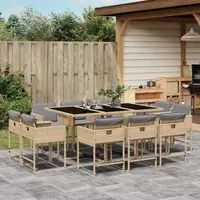 Set Pranzo da Giardino 11 pz con Cuscini Beige Misto Polyrattan 3278159