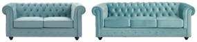 Divano 3 posti e 2 posti in Velluto Blu pastello - CHESTERFIELD