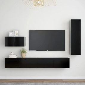 Set Di Mobili Porta Tv 4 Pz Nero İn Legno Multistrato /