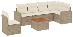 Set divani da giardino 7 pz con cuscini beige in polyrattan