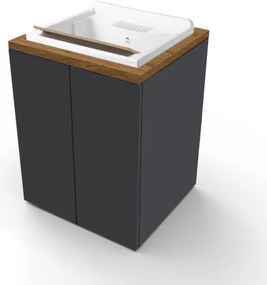 Lavatoio in legno Grafite a 2 ante con top Noce e vasca in resina 71x65 cm