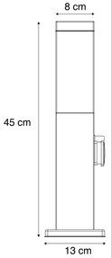 Lampada da esterno grigio scuro con vetro opale 45 cm IP44 con presa e sensore di movimento - Malios
