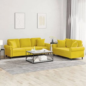 Set Di Divani 2 Pz Con Cuscini Giallo İn Velluto /