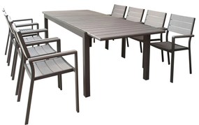 TRIUMPHUS - set tavolo in alluminio cm 180/240 x 100 x 73 h con 8 poltrone Xanthus