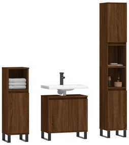 Set mobili da bagno 3 pz rovere marrone in legno multistrato