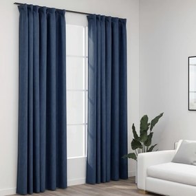 Tende Oscuranti Con Ganci Effetto Lino 2 Pz Blu 140x245 Cm /