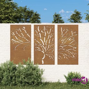 vidaXL Decorazioni Muro Giardino 3pz 105x55 cm Albero Acciaio Corten