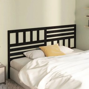 Testiera Per Letto Nera 206x4x100 Cm İn Legno Massello Di Pino /