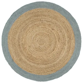 Tappeto Lavorato A Mano İn Juta Con Bordo Verde Oliva 210 Cm /