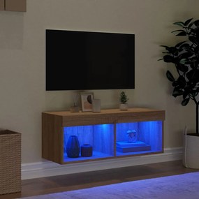 Mobile Porta TV con Luci LED Rovere Sonoma 80x30x30 cm