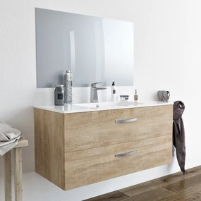 Mobile bagno LINDA100 Rovere Chiaro con lavabo specchio e colonna - 8210