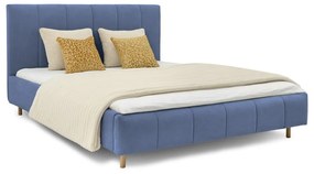 Letto matrimoniale imbottito blu con doghe in legno 160x200 cm Zee - Scandic