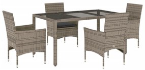 Set da pranzo da giardino 5 pz con cuscini polyrattan e vetro