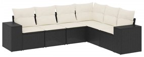 Set Divano da Giardino 6 pz con Cuscini Nero in Polyrattan