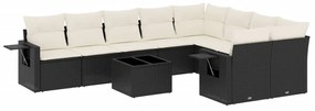 Set divani da giardino 10pz con cuscini in polyrattan nero