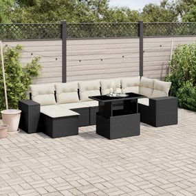 Set divani da giardino con cuscini 8 pz nero in polyrattan