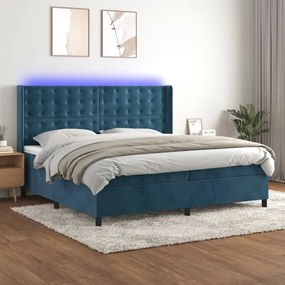 Letto a molle con materasso e led blu scuro 200x200 cm