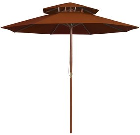 Ombrellone A Due Livelli Con Palo İn Legno 270 Cm Terracotta /