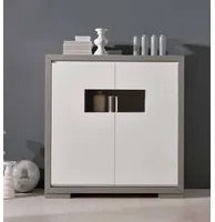 Credenza alta in frassino antracite 2 porte e vano a giorno con piede tornito l.128 p.45 h.133