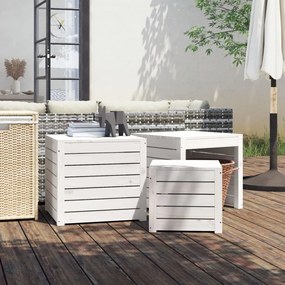 Set Cassette Da Giardino 3 Pz Bianco İn Legno Massello Di Pino /