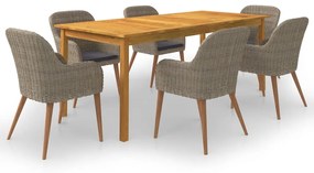 Set mobili da pranzo per giardino 7 pz marrone