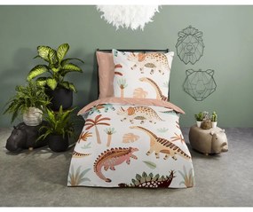 Set copripiumino e federa da bambini marrone/beige in cotone per letto singolo 140x200 cm Dino – Good Morning