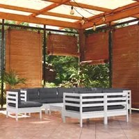 Set Divani da Giardino 10 pz con Cuscini Bianchi Legno di Pinocod mxl 97521