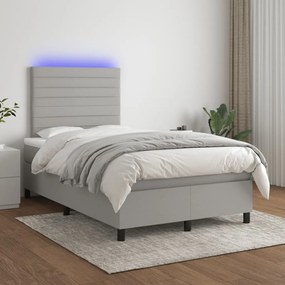 Letto a molle materasso e led grigio chiaro 120x190 cm tessuto