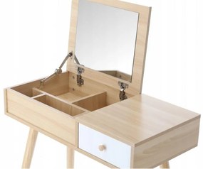 Tavolino da toilette retrò in legno con sgabello