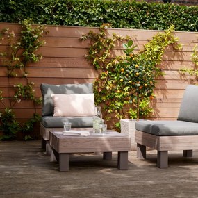 Salotto da giardino Elements Wood in polipropilene marrone con cuscini in poliestere verde per 2 persone