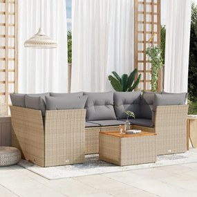 Set Divani da Giardino 7 pz con Cuscini Beige in Polyrattan