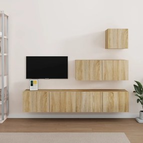 Set Di Mobili Porta Tv 4 Pz Rovere Sonoma İn Legno Multistrato /