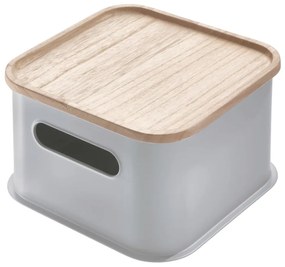 Contenitore grigio con manico e coperchio in legno di paulownia, 21,3 x 21,3 cm Eco - iDesign