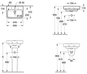 Villeroy & Boch 43445001 - Lavabo sospeso O.NOVO 50x37 cm ceramica/bianco