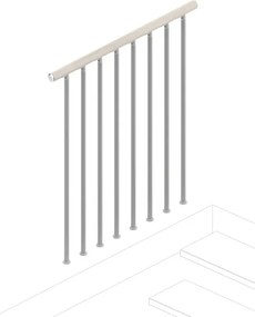 Balaustra in kit IRIS Superiore in acciaio argento, corrimano in legno bianco, L 102 cm fissaggio a pavimento