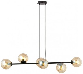 Lampadario a Sospensione in Acciaio e Vetro ROSSI 6 Nero 6xE14 Colore delle Sfere Ambrate